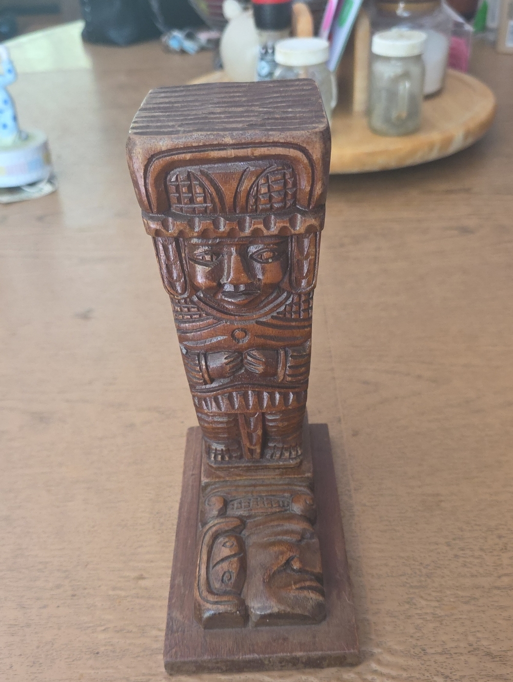 Hand-Carved Wooden Tribal Figurine - Brown